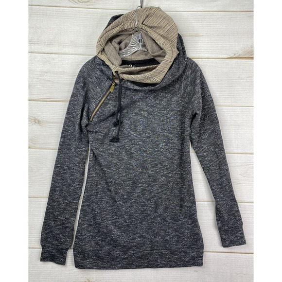 Ampersand Avenue Hoodie Womens S Black Aztec Double Hood Long Sleeve Sweatshirt - Picture 1 of 11